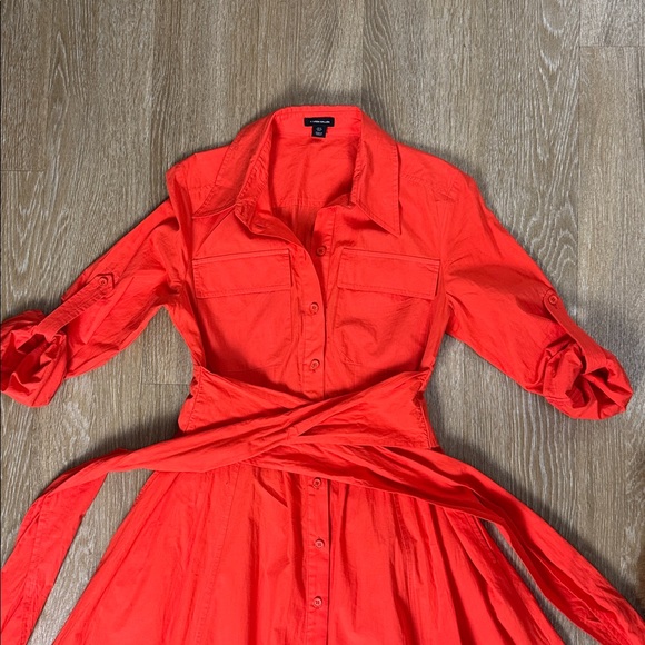 Karen Millen Orange Tailored Belted Poplin Maxi Button Up Down Shirt Dress sz 8 - Picture 8 of 13